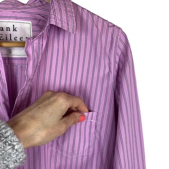 Frank & Eileen Barry Shirt Size Small Lilac Stripe Button Crinkle Texture - Picture 4 of 9